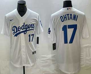 Mens Los Angeles Dodgers #17 Shohei Ohtani Number White Stitched Cool Base Nike Jersey